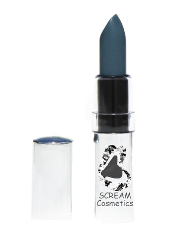 Blue gray lipstick for long wear makeup.